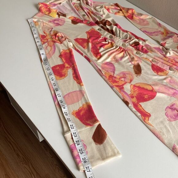 Free People Cream and Pink Watercolor Floral Knit Mini Dress Size Small - Picture 10 of 12